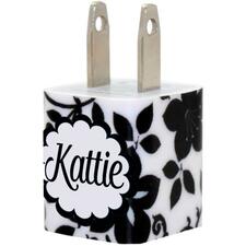 Monogram Black Flower Phone Charger - Classy Charger