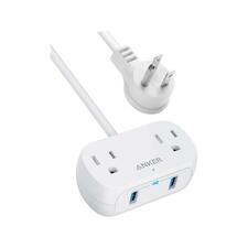 Power Strip with USB PowerExtend USB 2 mini, 2 Outlets, and 2 USB Ports, Flat Plug, 5 ft Extension Cord, Safety System for Travel, Desk, and Home Office 