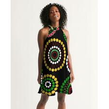 Guyanese Swag Ice Gold Green Floral Women's Halter Dress