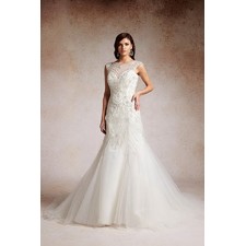 Stunning Ivory Beading Tulle Sheath Simple Mermaid Lace Wedding Dresses