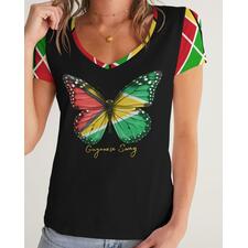 Guyanese Swag Ice Gold Green Women's V-Neck Tee