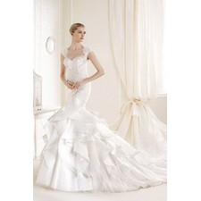 Fashion Floor-Length Zipper Trumpet Organza Fitted Mermaid Lace Wedding Dresses With Sleeves
