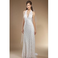 Striking Halter Natural Cheap Backless Lace Wedding Dresses Online
