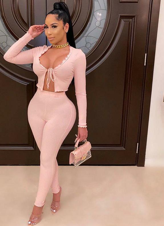 Sexy 2 Piece Rib Knit Long ...