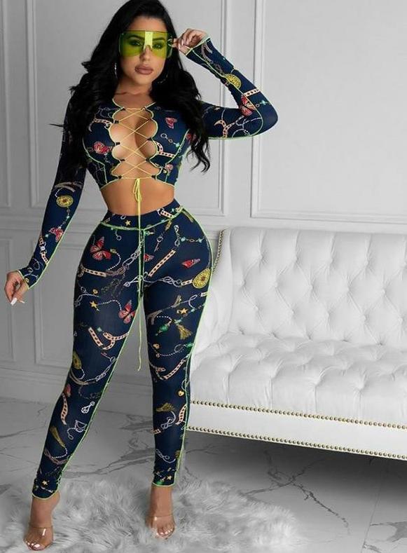 Sexy Printed 2 Piece Laced ...