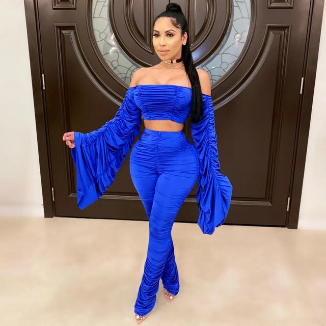 Ruched Stacked Pants Off Sh...