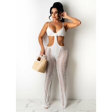 Spaghetti Straps Women Jumpsuit Solid Cutout See Through One Piece