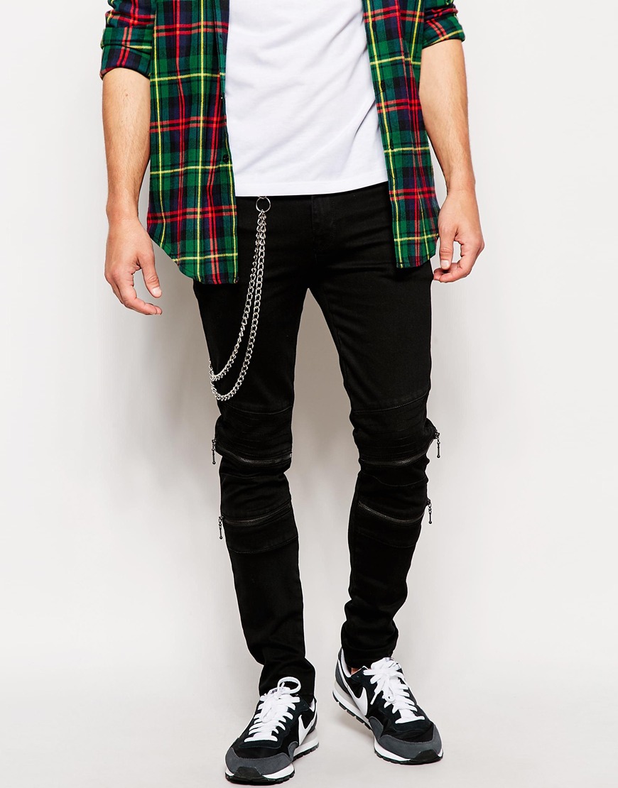 Image 1 of ASOS Super Skinny Jeans With Chain And Panel Detail