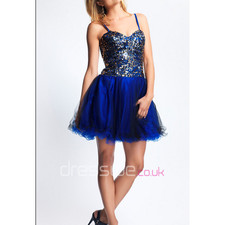 Dazzling Spaghetti Straps Royal Blue Short Skirt Embellished With Sequined Cocktail Dress