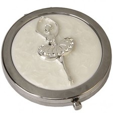 Engraved Crystal Ballerina Silver Compact Mirror