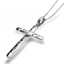Hammered Cross Necklace in Engraved Box