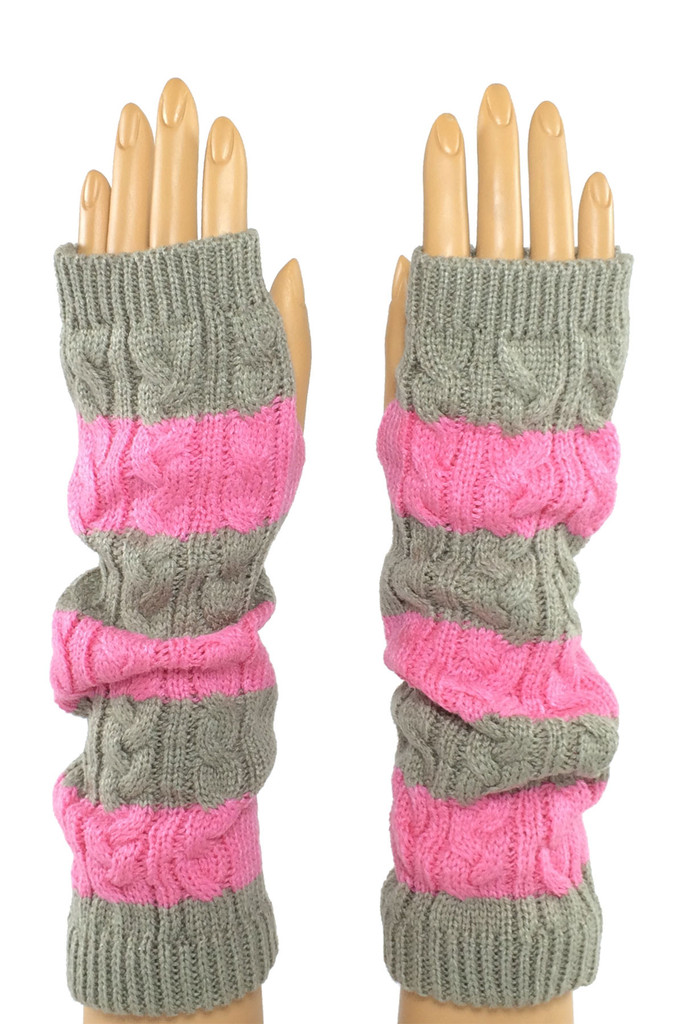 Pink, Gray Cable Knit Finge...