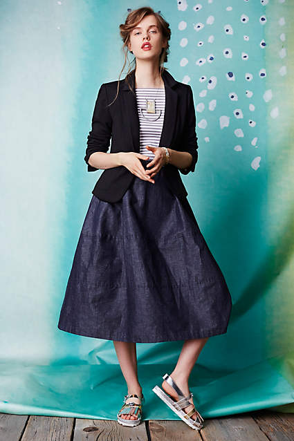 Denim Bell Midi Skirt - ant...