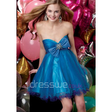 Original Blue Sweetheart Neckline Empire Waist With Cute Bow Short Skirt Cocktail Dress