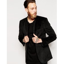 Image 1 of ASOS Slim Fit Blazer In Velvet With Mandarin Collar
