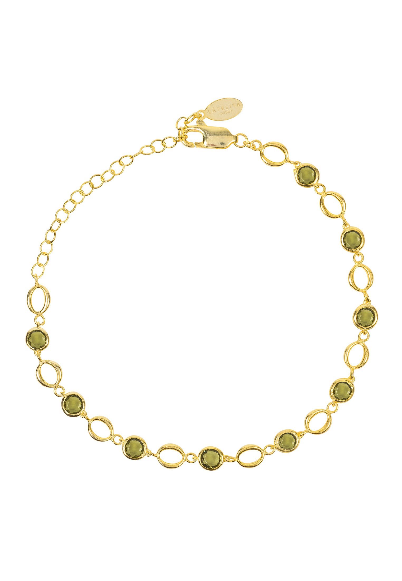 Milan Link Peridot Gemstone Bracelet Gold Plated