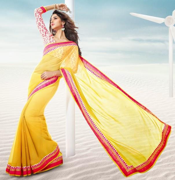 Chiffon - Yellow - Sarees -...