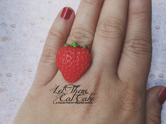 Let Them Eat Cake // Strawberry // Kawaii // Lolita // Harajuku // Adjustable // Ring