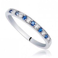 .925 Sterling Silver Round Cut Blue & White Cubic Zirconia Ring