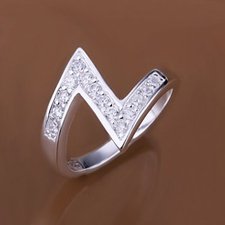 .925 Sterling Silver Z Shaped Rhinestone Ring