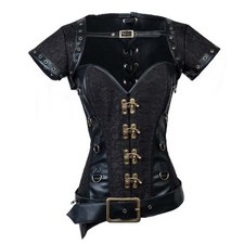 Plus Size Steampunk Faux Leather & Steel Bone Corset Jacket Belt