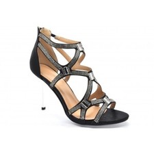 High Heel  Evening Diamante Sandal with Metal Heel and Zip Fastening at the back.