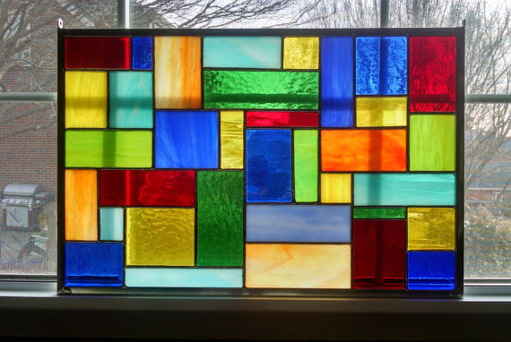 Bubbles Geometric Abstract Stained Glass Window Panel Or Cabinet