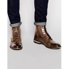  ASOS Lace Up Boots in Brown Leather With Toe Cap