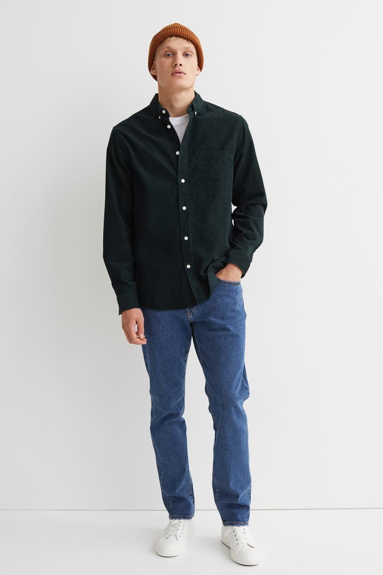 Relaxed Fit Corduroy Shirt Dark Green Men H&M US, 55% OFF