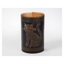 Cat Patterned Black and Gold Powder Coated Tea Light Holder