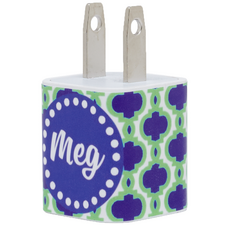 Monogram Lilac Quatrefoil Phone Charger - Classy Chargers