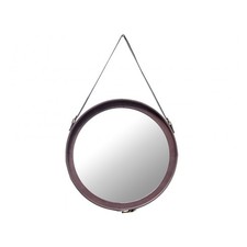 Classic dark Brown Real Leather round Wall Mirror