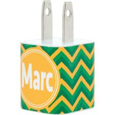 Monogram Green Gold Chevron Phone Charger - Classy Chargers