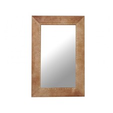 Classic Plain Brown Brass Studded Imported Hairon Leather Wall Mirror