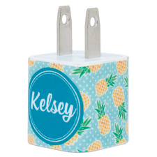 Monogram Pineapple Blue Phone Charger - Classy Chargers