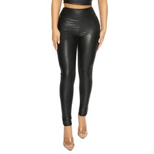 NAKED WARDROBE High Waist Faux Leather Leggings, Main, color, BLACK