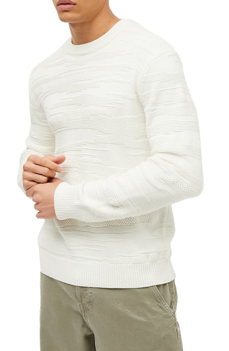 FRENCH CONNECTION Camo Texture Sweater, Main, color, 10-WINTER WHITE