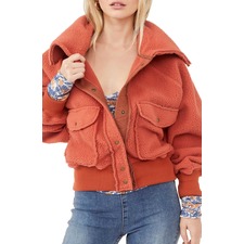 FREE PEOPLE Shasta Snap-Up Fleece Bomber Jacket, Main, color, DEEPEST SPRUCE COMBO