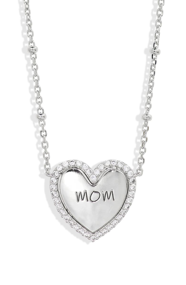 NADRI Mom Engraved Heart Pendant Necklace, Main, color, RHODIUM