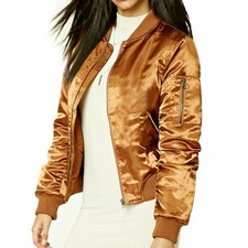 Gold Satin Baseball Jacket for Women