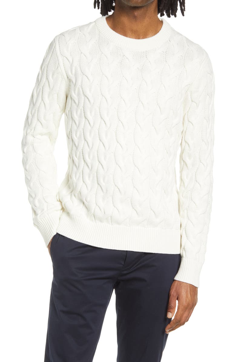 SELECTED HOMME Cable Knit Sweater, Main, color, JET STREAM