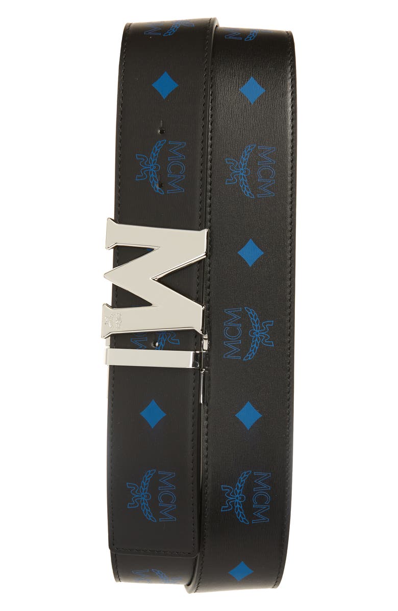 MCM Reversible Leather Belt, Main, color, VALLARTA BLUE