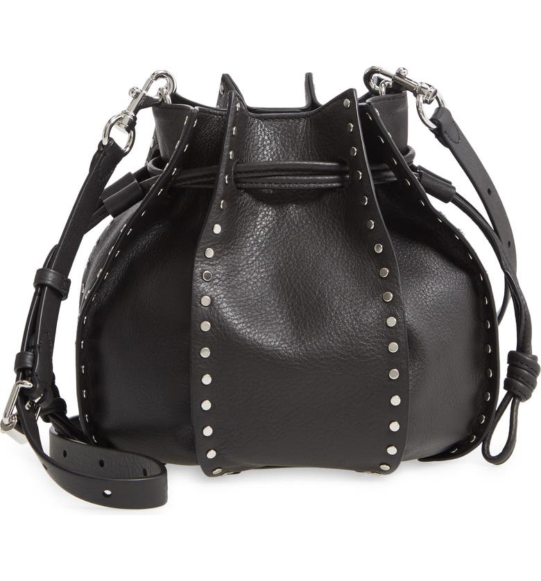 Nanine Small Leather Bucket Bag, Main, color, BLACK