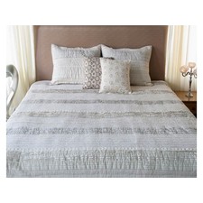 Pleated and Lace Embroidered Hand Quilted Natural bedspread