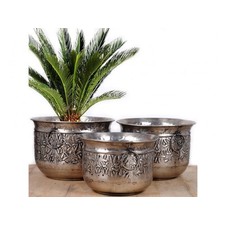 Nickel Antique Leaf Planter - Set of 3