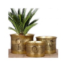 Brass Antique Daisy Planter - Set of 3