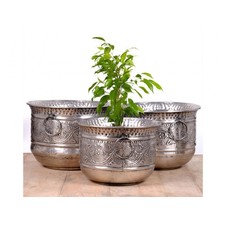 Nickel Antique Floral Planter - Set of 3