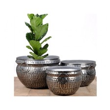Black Nickel Antique Hammered Planter - Set of 3