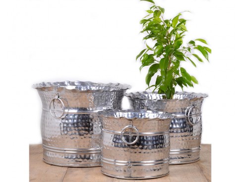 Silver Hammered Planter - S...