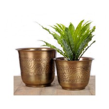 Brass Antique Lotus Design Planter - Set of 2